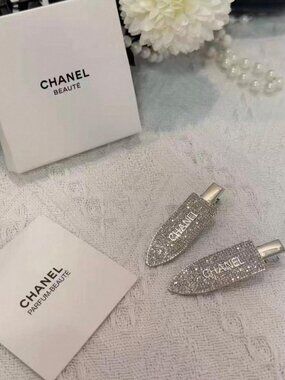CHANEL SILVER HAIR CLIPS [2] NEW !